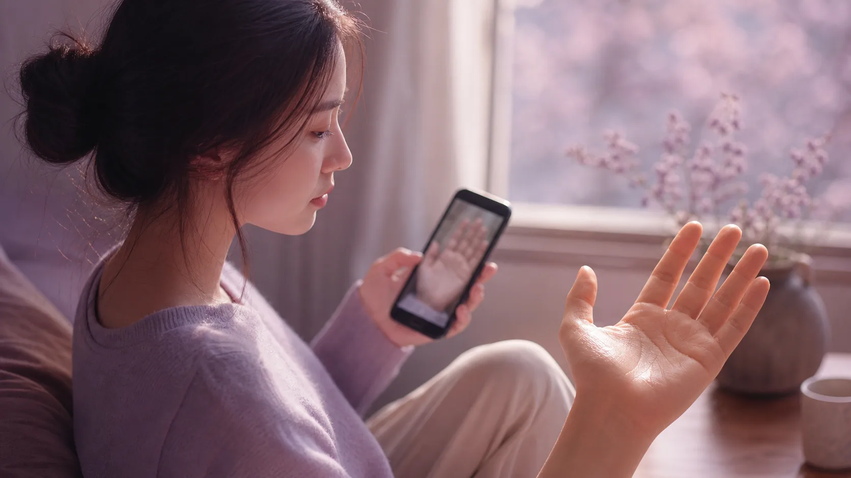 Người dùng chụp bàn tay để xem chỉ tay tình duyên online